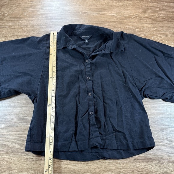Banana Republic Linen Blend Button Front Top Women's M Black Cropped Minimalist - Picture 6 of 7